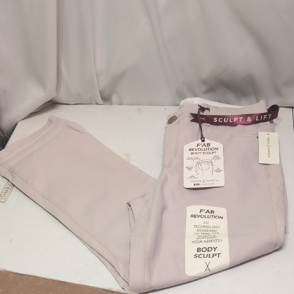 Vintage X America Tan Body Sculpt     Crop Straight Leg Pants Size 8/29 NWT
